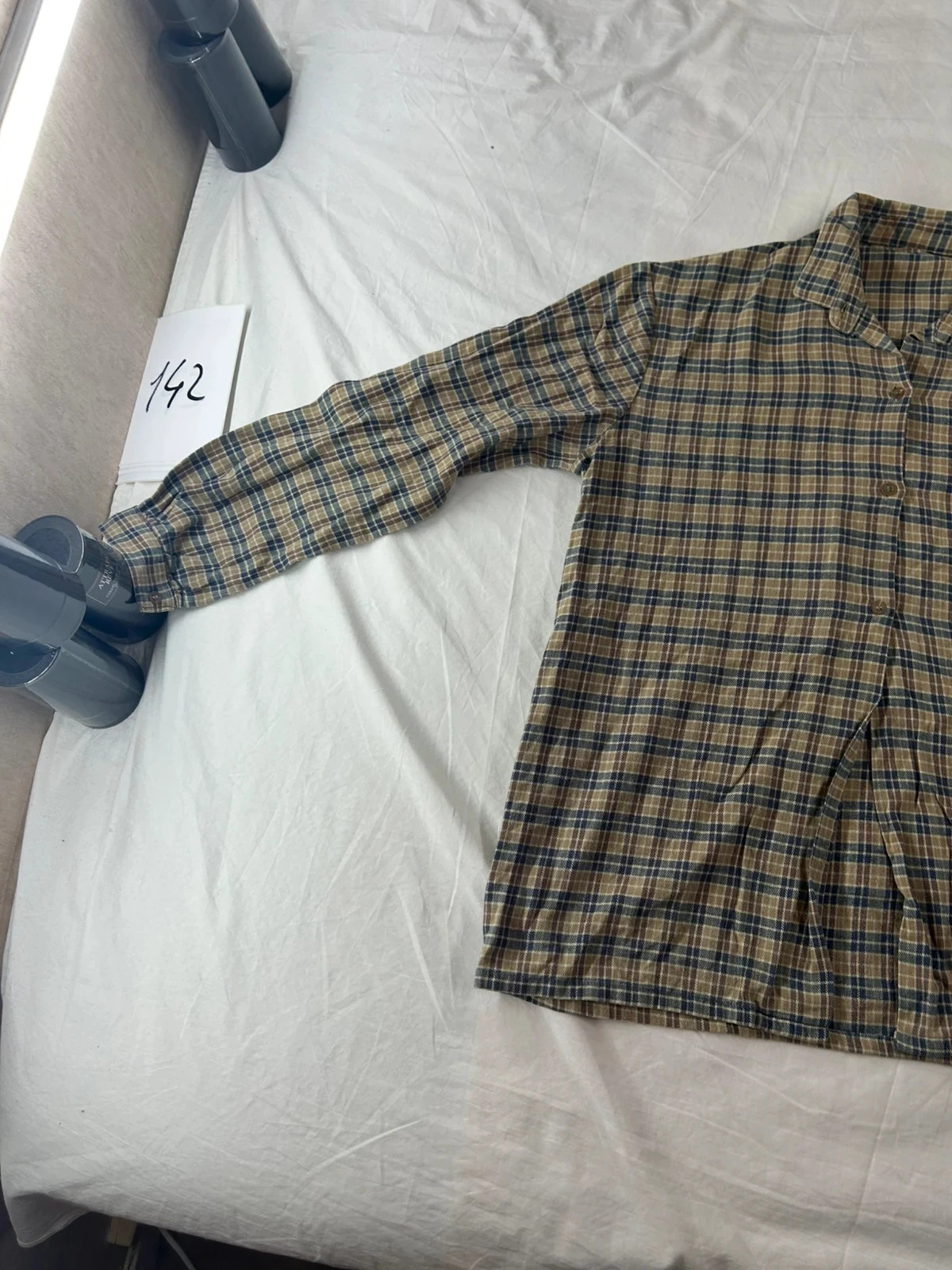 Camisa quadriculada vintage bege marrom – photo 5